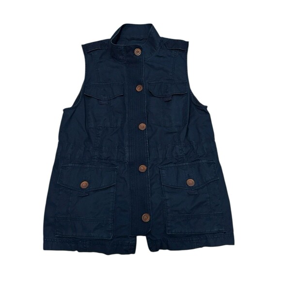 Abercrombie & Fitch Utility Vest Women’s L Blue Cargo Gorpcore 100% Cotton Y2K - Picture 1 of 4